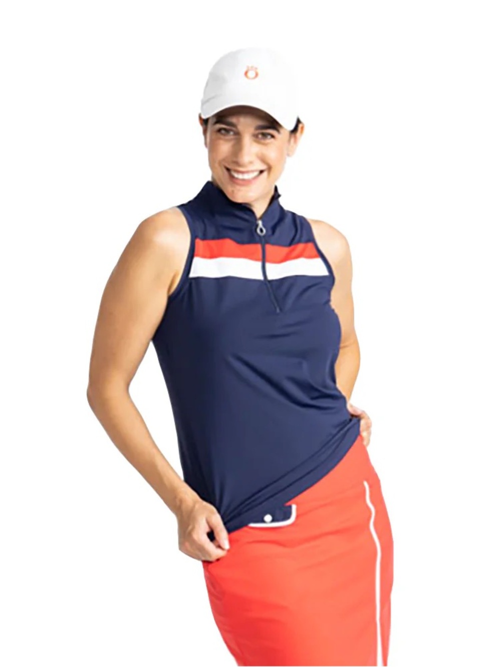 Kinona on target woman’s navy red zip sleeves gold tennis polo tank XXL
